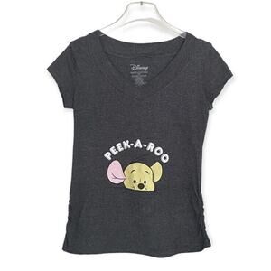 Disney Graphic V-Neck Tee Gray T-Shirt Peek A Roo Baby Kangaroo Size Medium